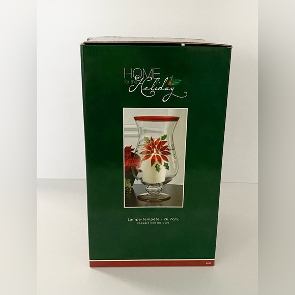 Home for the Holiday Poinsettia Christmas Hurricane Lampe Tempête Candle Holder - Picture 10 of 13